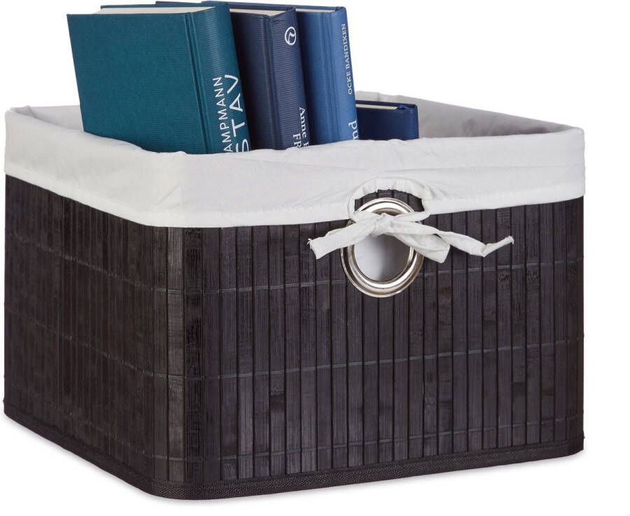Relaxdays opbergmand bamboe opvouwbare mand stof decoratie kastmand zwart