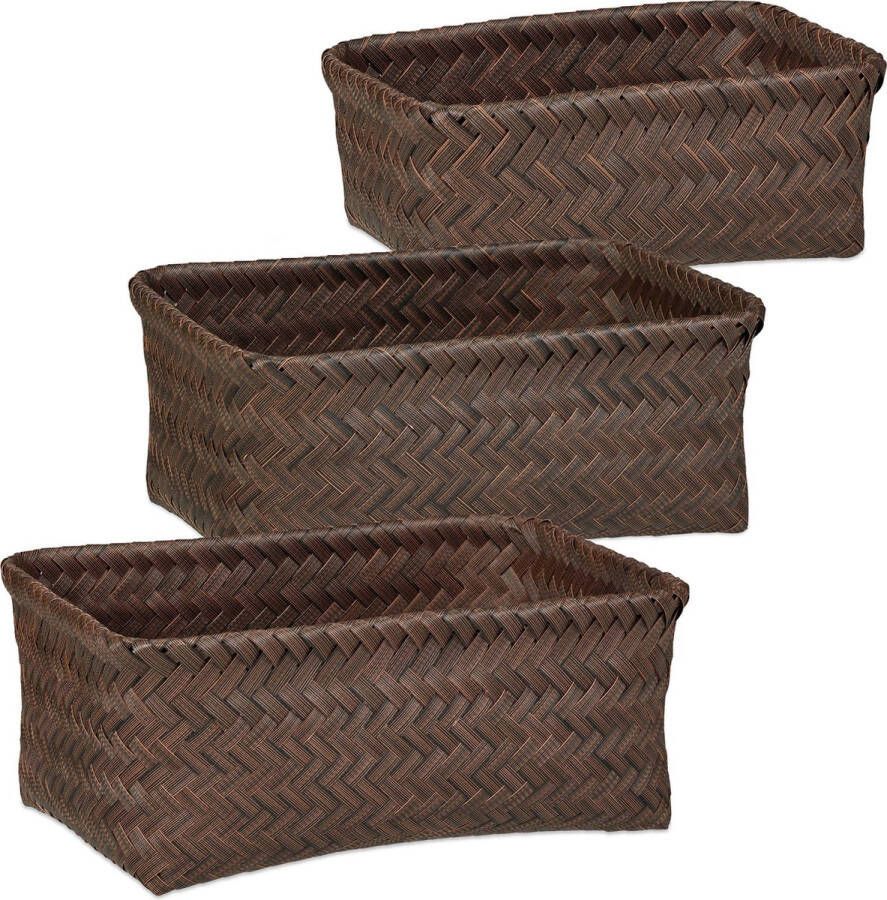 Relaxdays opbergmand gevlochten 3 stuks badkamer mandje kast organizer opbergmandjes bruin
