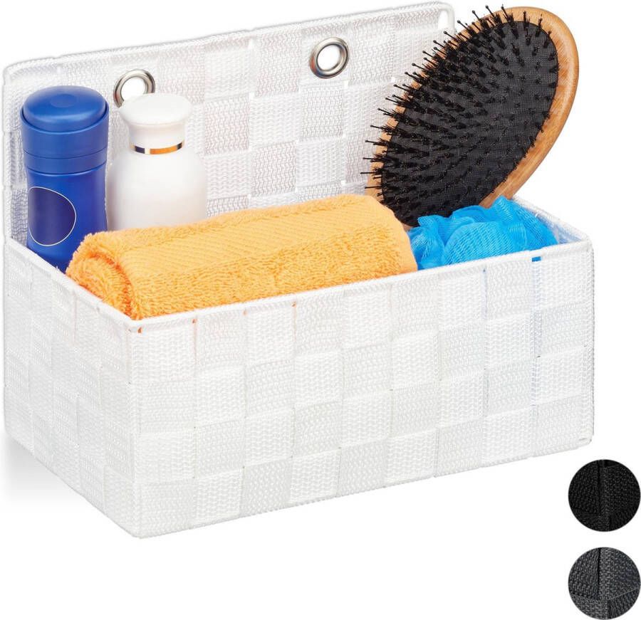 Relaxdays opbergmand hangend kunststof kleine mand mandje voor in de badkamer wit
