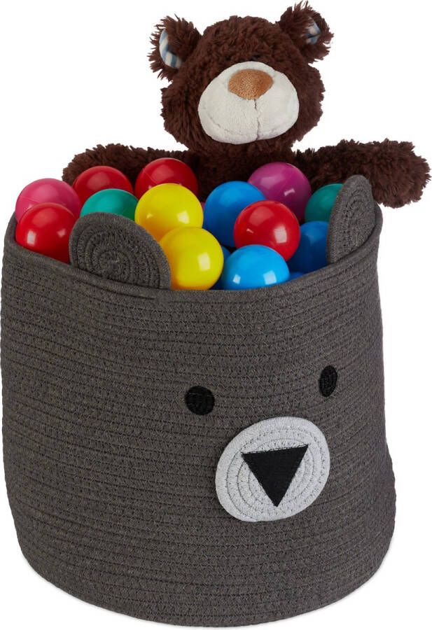 Relaxdays Opbergmand kinderspeelmand kinderverzorgingsmand katoenen mand speelgoedmand Beer