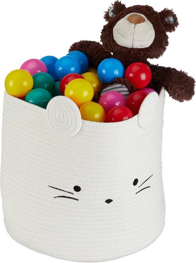 Relaxdays opbergmand kinderkamer 27 liter katoen speelgoedmand commodemand baby muis