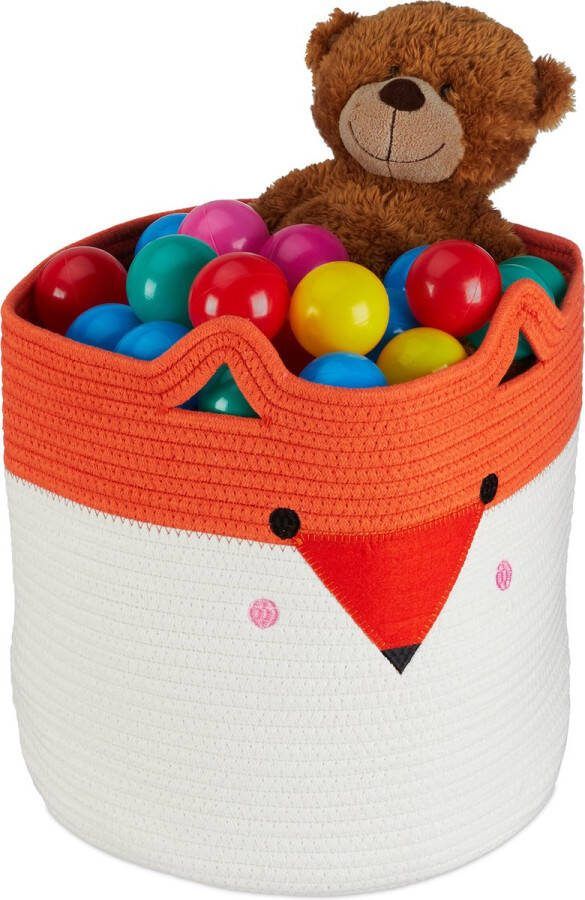 Relaxdays opbergmand kinderkamer 27 liter katoen speelgoedmand commodemand baby vos