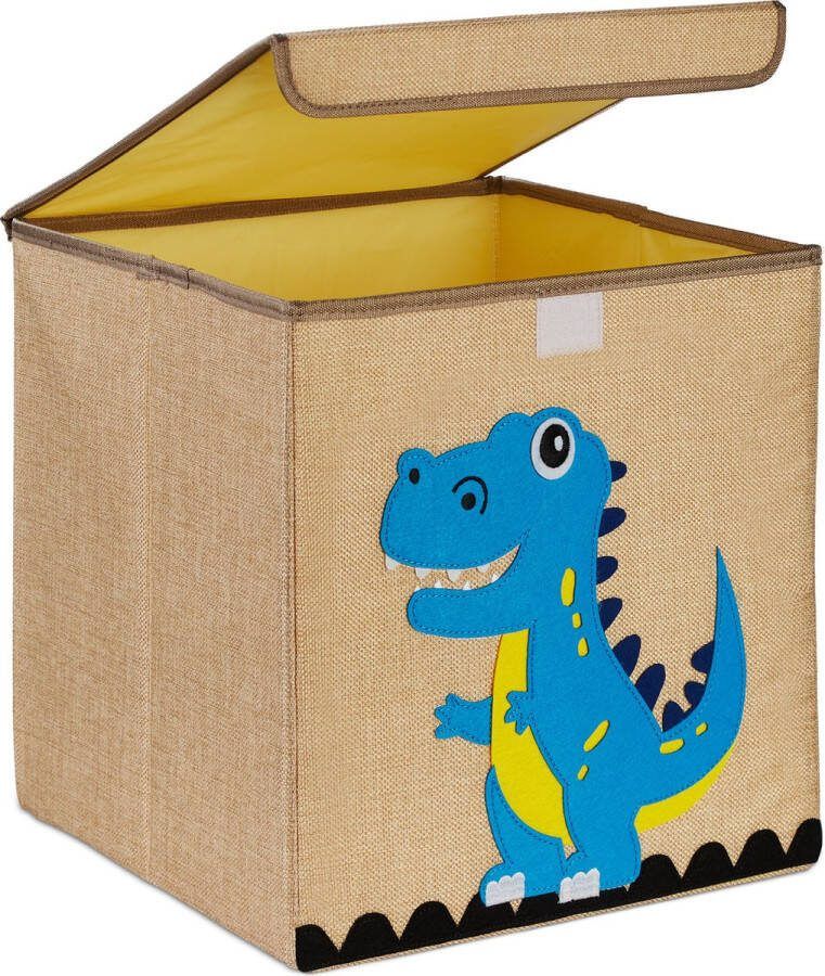 Relaxdays opbergmand kinderkamer 30 l speelgoedmand deksel opvouwbaar vierkant dinosaurus 3