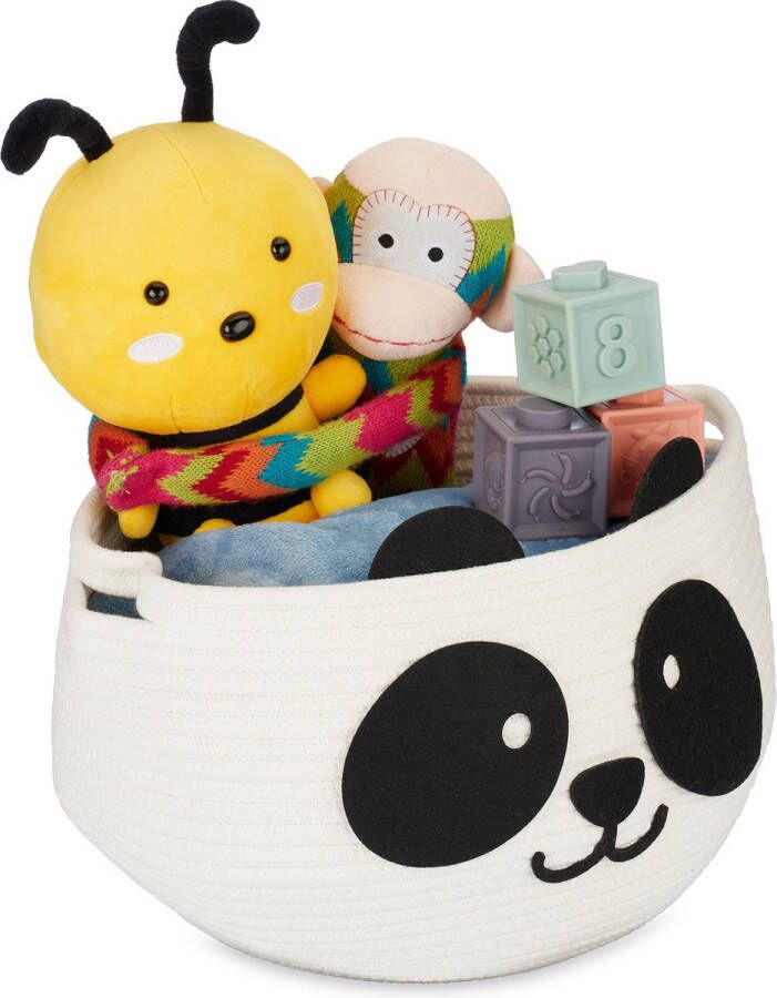 Relaxdays opbergmand kinderkamer Ø 35 cm panda speelgoedmand katoen babykamer