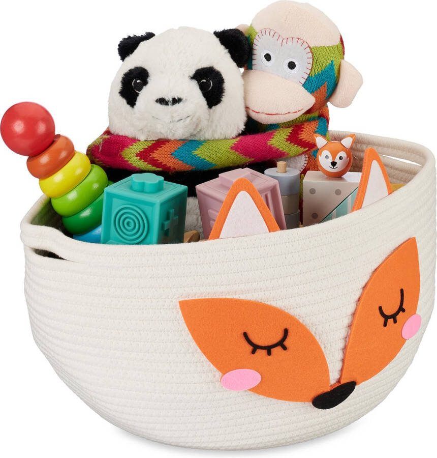 Relaxdays opbergmand kinderkamer Ø 35 cm vos katoen commodemandje speelgoedmand