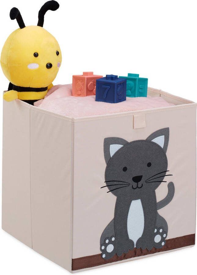 Relaxdays opbergmand kinderkamer opvouwbare speelgoedmand kat stoffen mand babykamer