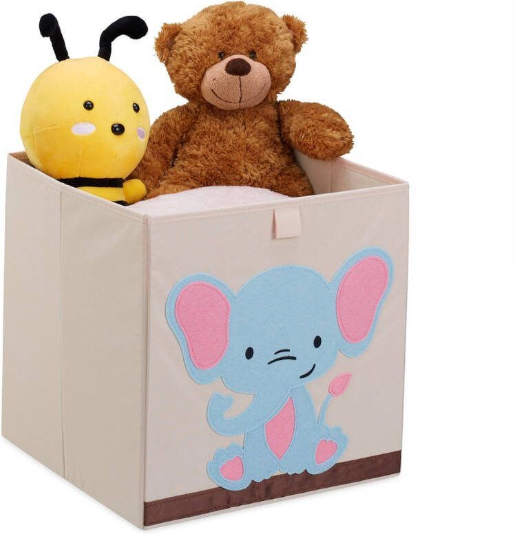 Relaxdays opbergmand kinderkamer opvouwbare speelgoedmand stoffen mand olifant baby