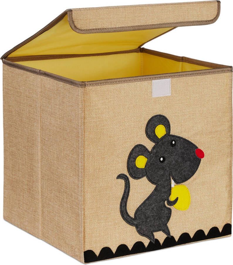 Relaxdays opbergmand kinderkamer speelgoedmand met deksel katoen opvouwbaar muis