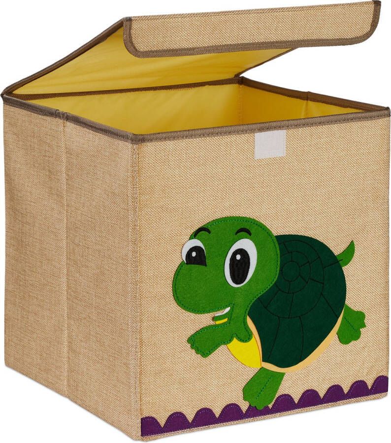 Relaxdays opbergmand kinderkamer speelgoedmand met deksel katoen opvouwbaar Schildpad