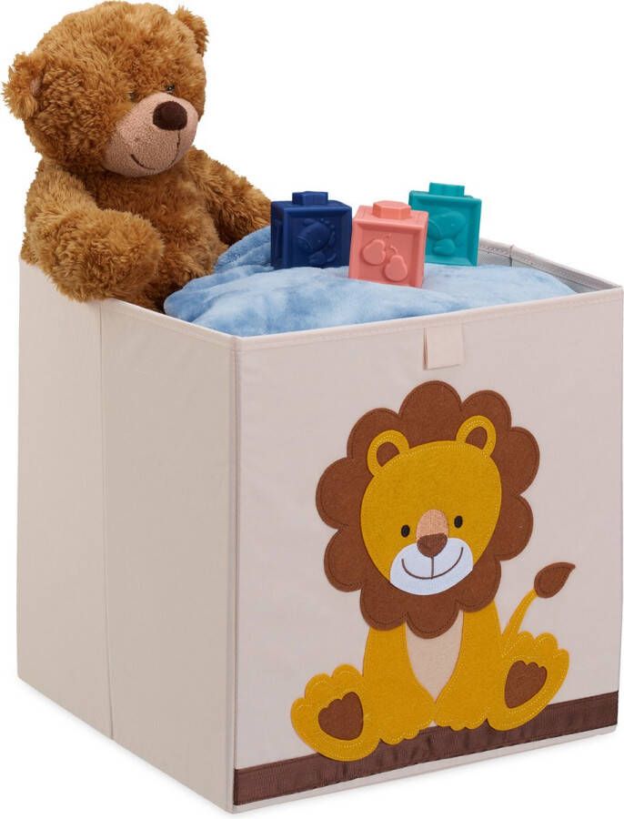 Relaxdays opbergmand kinderkamer speelgoedmand opvouwbaar stoffen opbergbox met leeuw