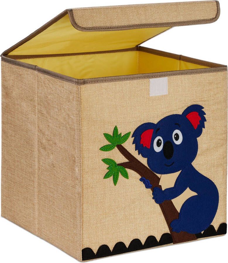 Relaxdays opbergmand kinderkamer vierkant speelgoedmand met deksel opvouwbaar koala