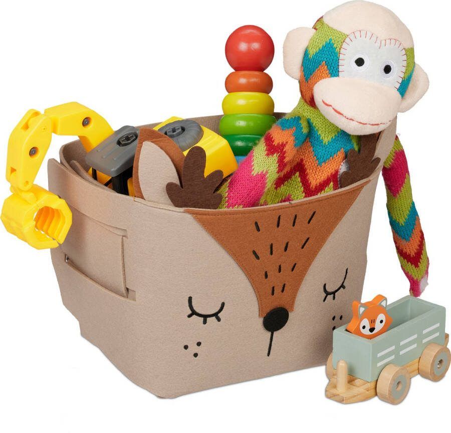 Relaxdays opbergmand kinderkamer vilten mand met dier opvouwbare speelgoedmand baby hert