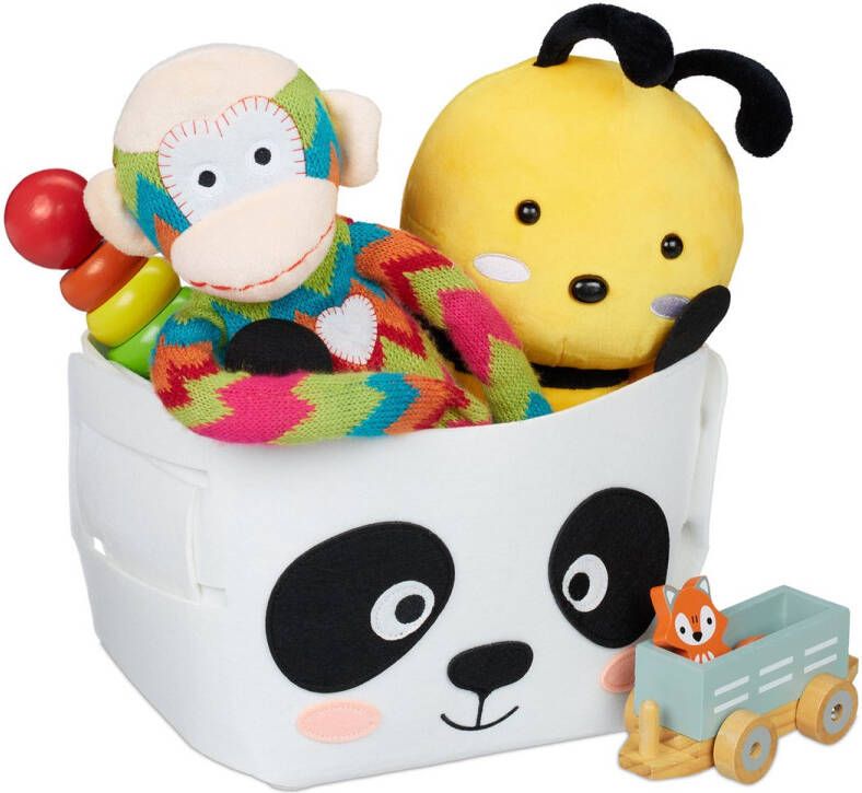 Relaxdays opbergmand kinderkamer vilten mand met dier opvouwbare speelgoedmand baby panda