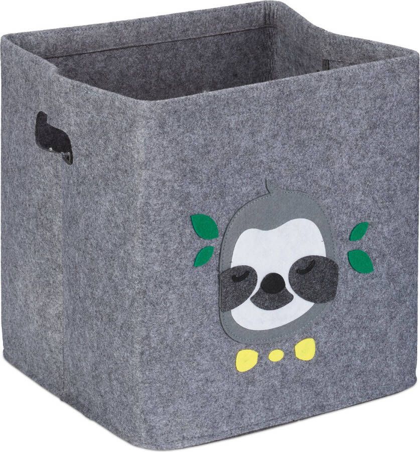 Relaxdays opbergmand kinderkamer vilten opberger met handgrepen dierenprint grijs luiaard