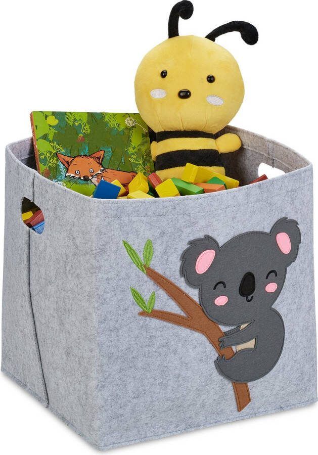 Relaxdays opbergmand kinderkamer vilten speelgoedmand met dier opbergbox speelgoed koala