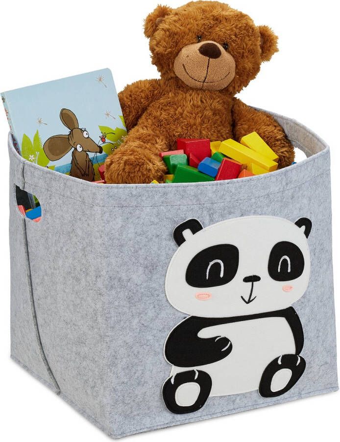 Relaxdays opbergmand kinderkamer vilten speelgoedmand met dier opbergbox speelgoed panda