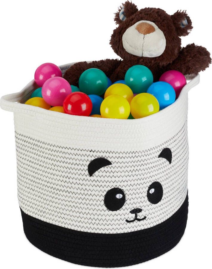 Relaxdays Opbergmand kinderspeelmand kinderverzorgingsmand katoenen mand speelgoedmand panda
