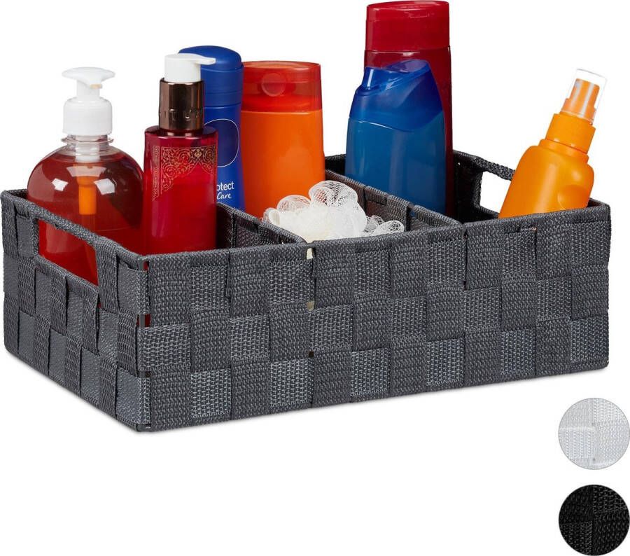 Relaxdays opbergmand met 3 vakken organizer mandje kastmand handgrepen kunststof grijs