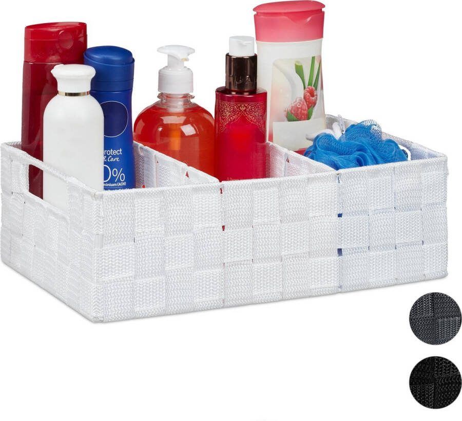 Relaxdays opbergmand met 3 vakken organizer mandje kastmand handgrepen kunststof wit