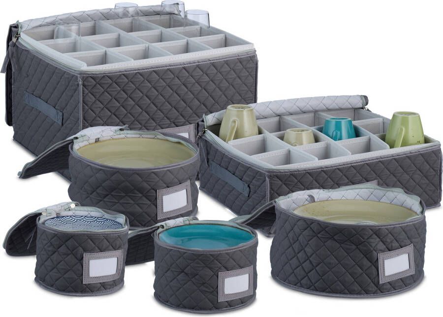 Relaxdays opbergmand servies organizer opberger glazen voor borden stof