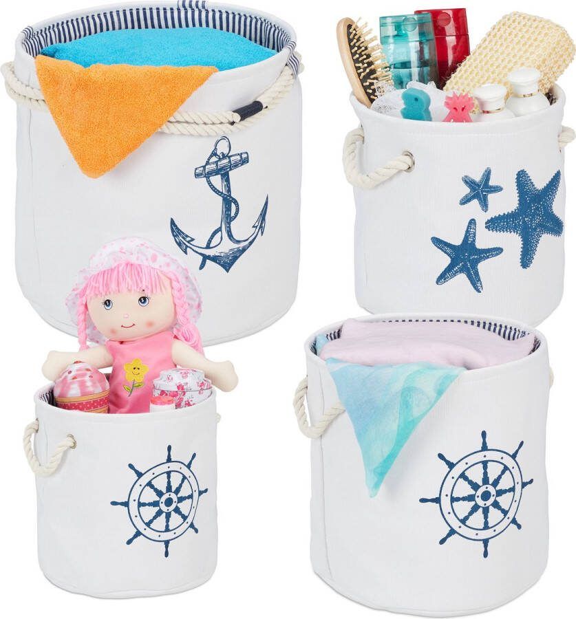 Relaxdays opbergmand set 4 stuks wasmand stof manden kinderkamer badkamermand