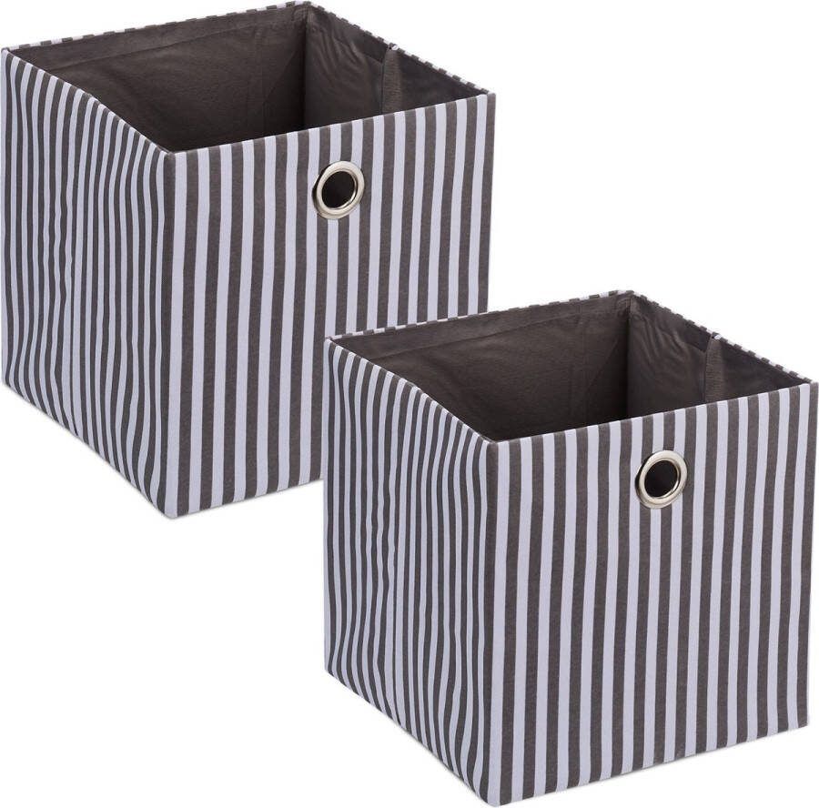 Relaxdays opbergmand set van 2 opbergbox met oogje vierkant opvouwbaar gestreept