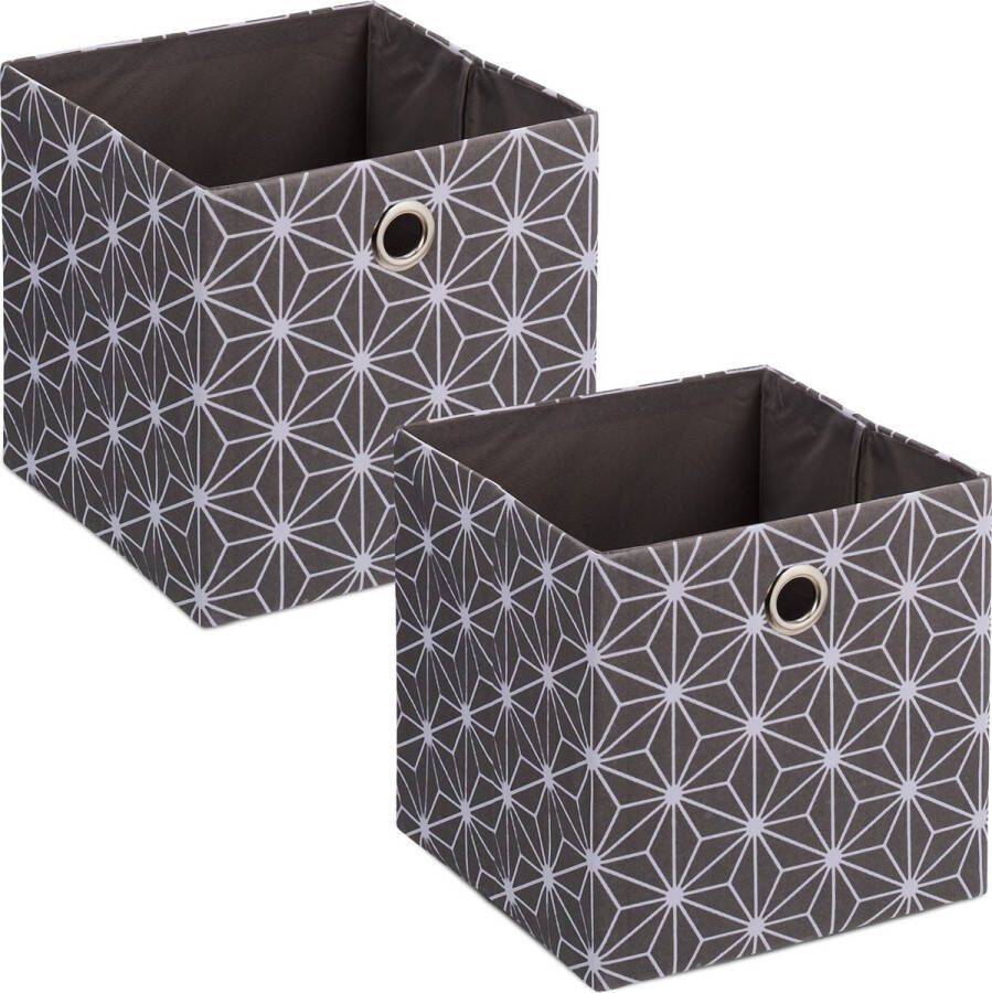 Relaxdays opbergmand set van 2 vierkant opbergdoos met oogje patroon opvouwbaar