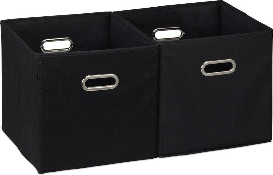 Relaxdays Opbergmand set van 2 zwarte opbergers opbergbox met handgrepen stof