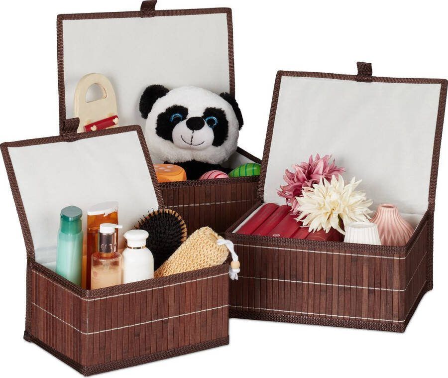Relaxdays opbergmand set van 3 bamboe manden set badkamer opbergbox bruin