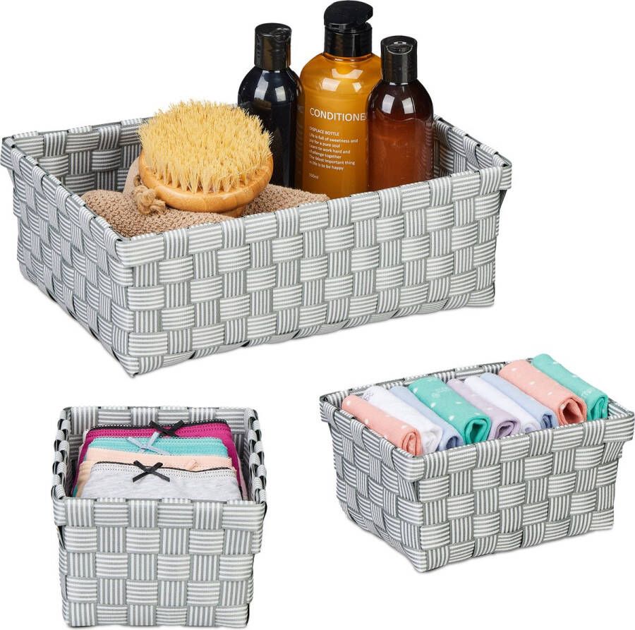 Relaxdays opbergmand set van 3 opbergers 2 groottes kunststof gevlochten