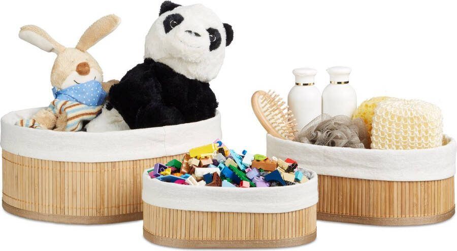 Relaxdays opbergmand set van 3 zonder deksel ovaal of rechthoekig bamboe naturel Ovaal