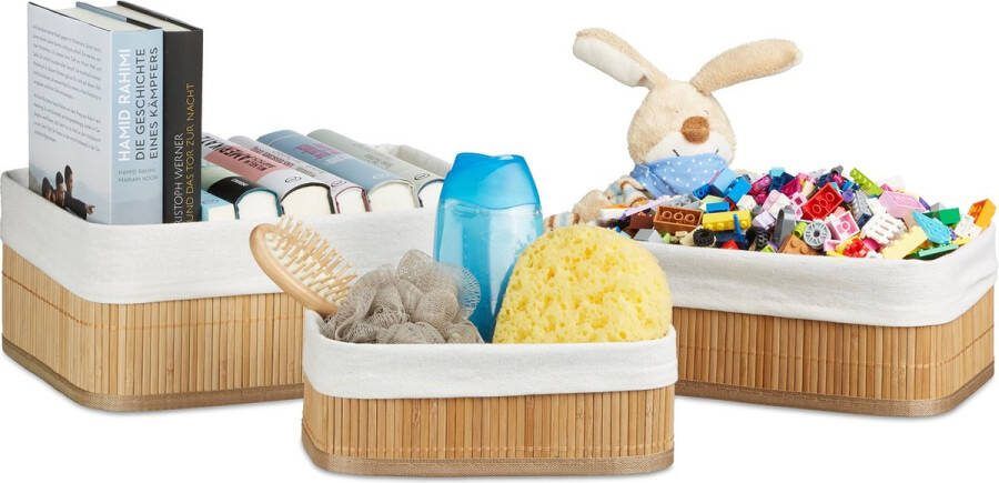 Relaxdays opbergmand set van 3 zonder deksel ovaal of rechthoekig bamboe naturel Rechthoekig
