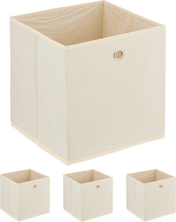 Relaxdays opbergmand set van 4 opberger met oogje stoffen mand kastmand crème