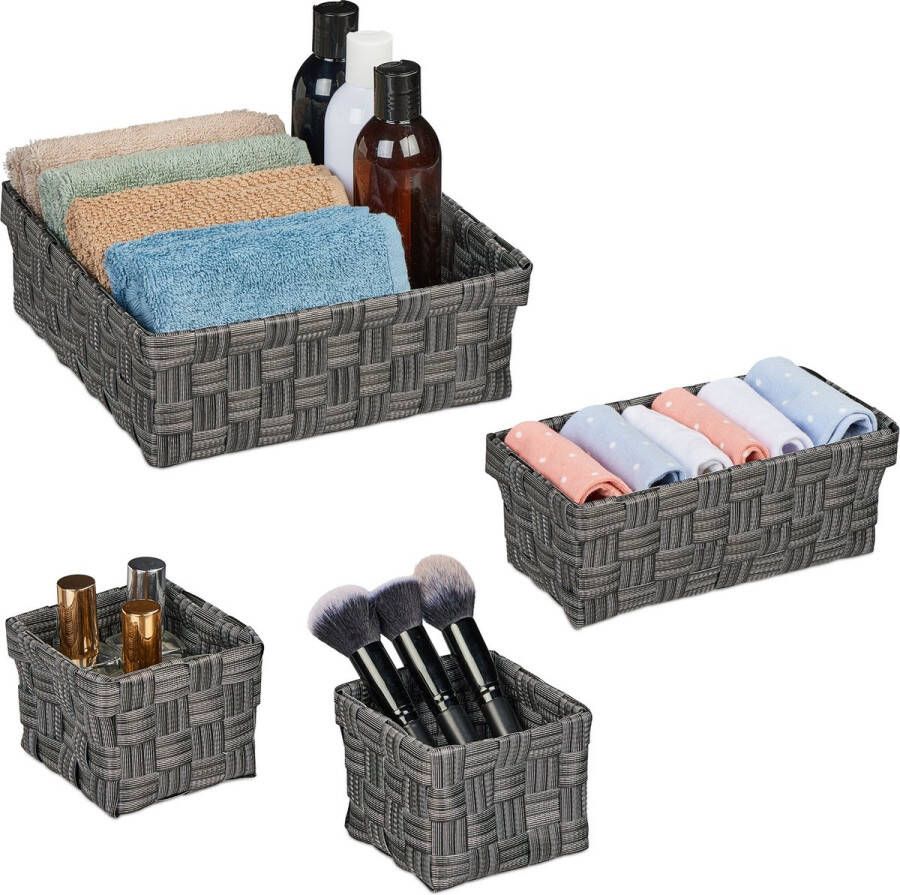 Relaxdays opbergmand set van 4 opbergers badkamer woonkamer & meer gevlochten