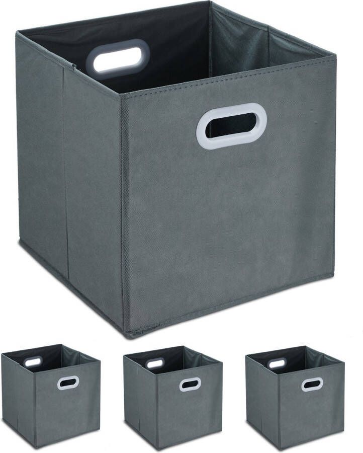 Relaxdays opbergmand set van 4 stoffen mand speelgoedmand handgrepen vierkant