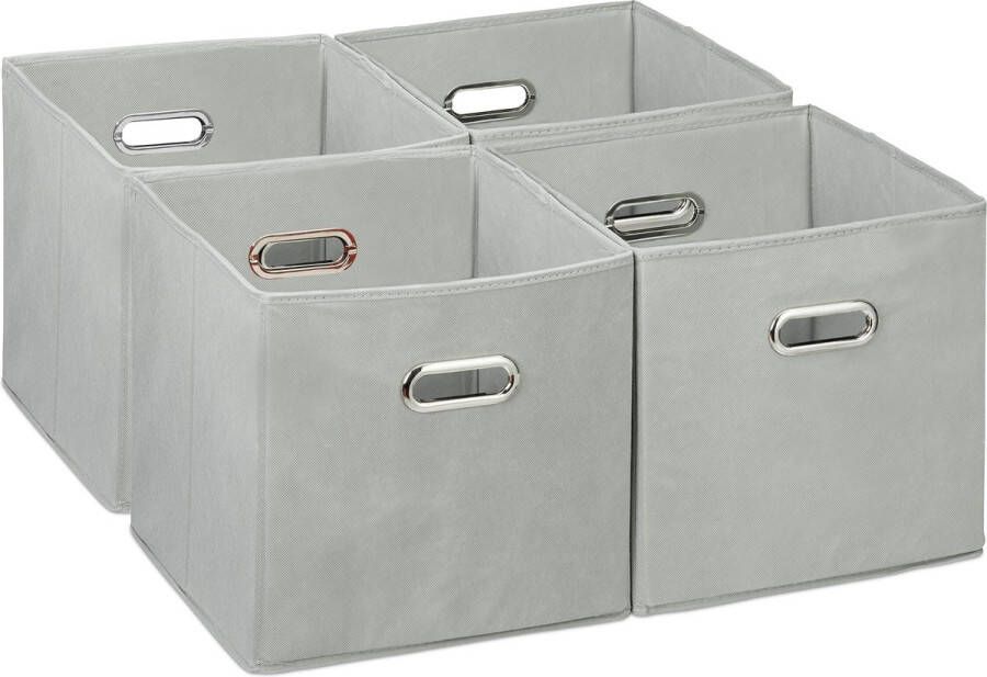 Relaxdays opbergmand set van 4 stoffen opberger kastmanden 30x30 cm 2 handgrepen grijs