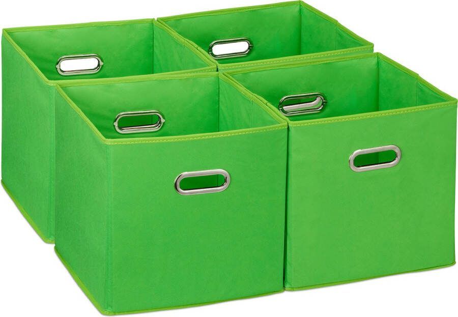 Relaxdays opbergmand set van 4 stoffen opberger kastmanden 30x30 cm 2 handgrepen groen