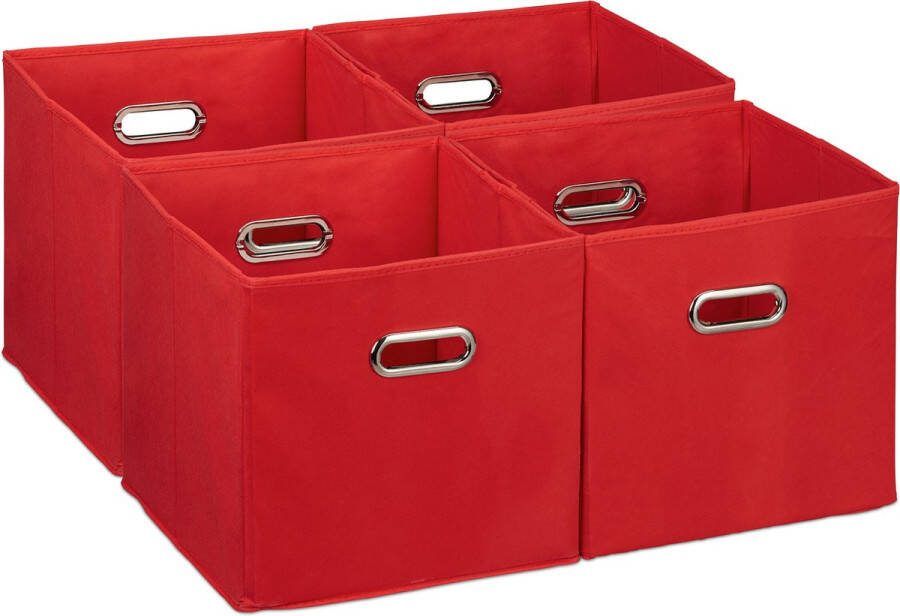 Relaxdays opbergmand set van 4 stoffen opberger kastmanden 30x30 cm 2 handgrepen rood