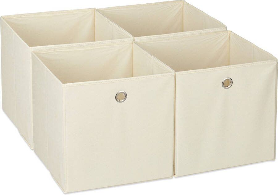 Relaxdays opbergmand set van 4 stoffen opberger kastmanden 30x30 cm met oogje beige