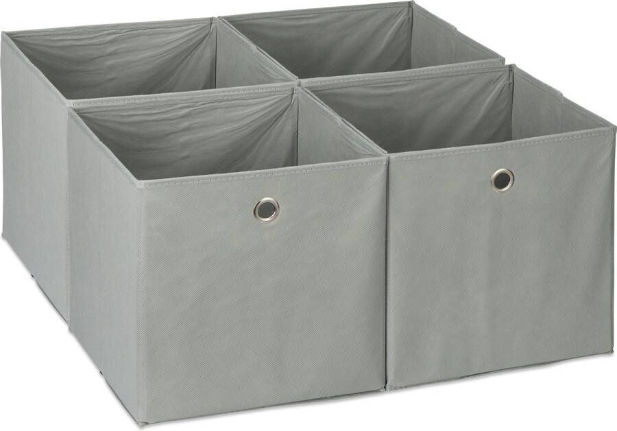 Relaxdays opbergmand set van 4 stoffen opberger kastmanden 30x30 cm met oogje grijs