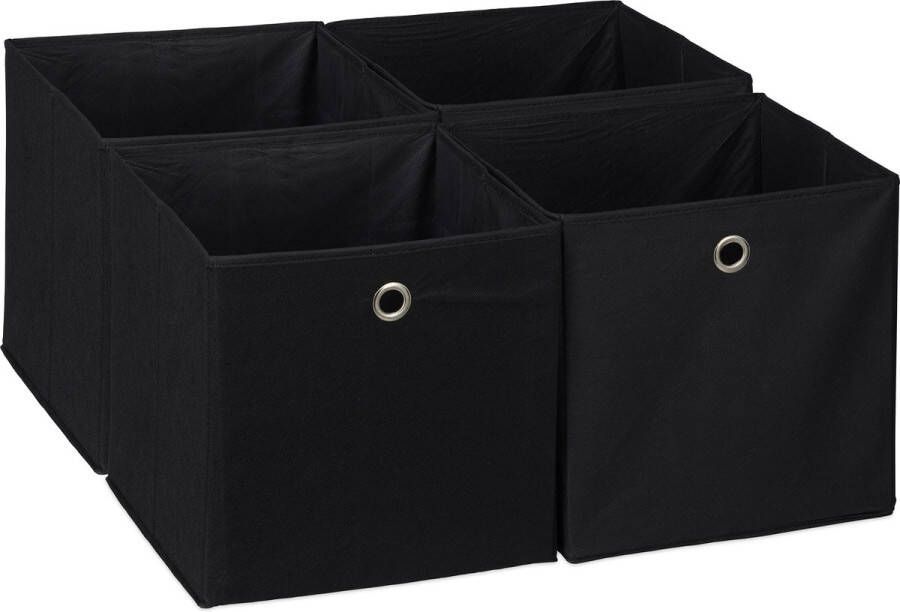 Relaxdays opbergmand set van 4 stoffen opberger kastmanden 30x30 cm met oogje zwart