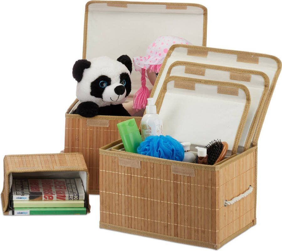 Relaxdays opbergmand set van 5 bamboe manden set badkamer opbergbox grijs