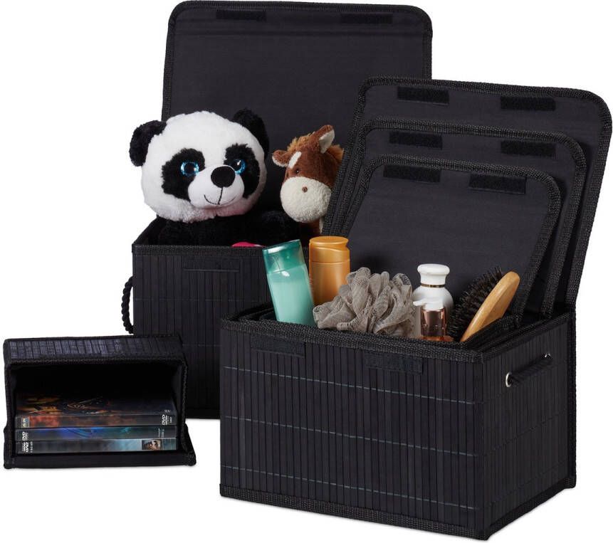 Relaxdays opbergmand set van 5 bamboe manden set badkamer opbergbox zwart