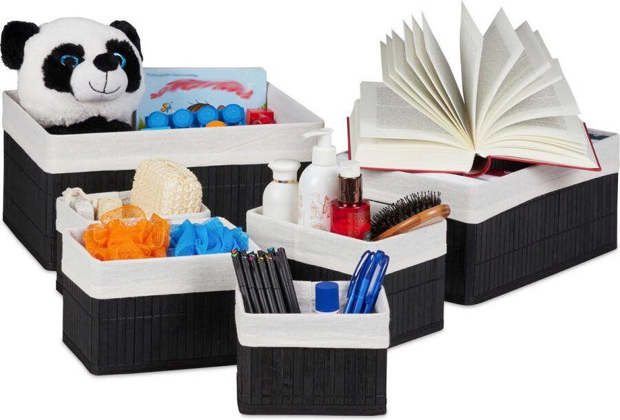 Relaxdays opbergmand set van 6 bamboe manden set badkamer opbergbox bruin