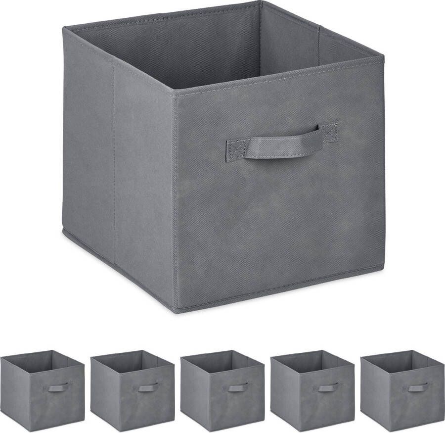 Relaxdays opbergmand set van 6 stoffen manden 19 liter handgreep opvouwbaar