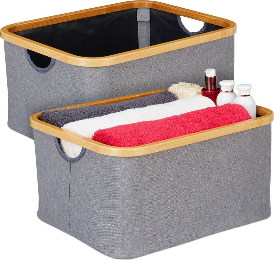 Relaxdays opbergmand stof grijze stoffen opbergbox set van 2 opbergdoos opvouwbaar