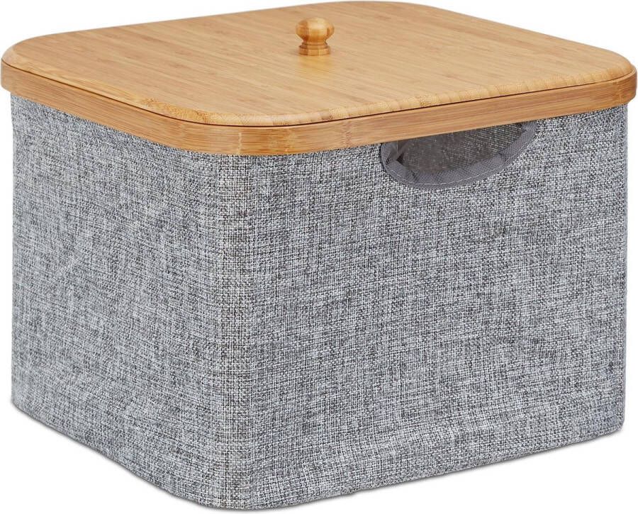 Relaxdays opbergmand stof opbergkist met deksel mand voor kast grijs stoffen box