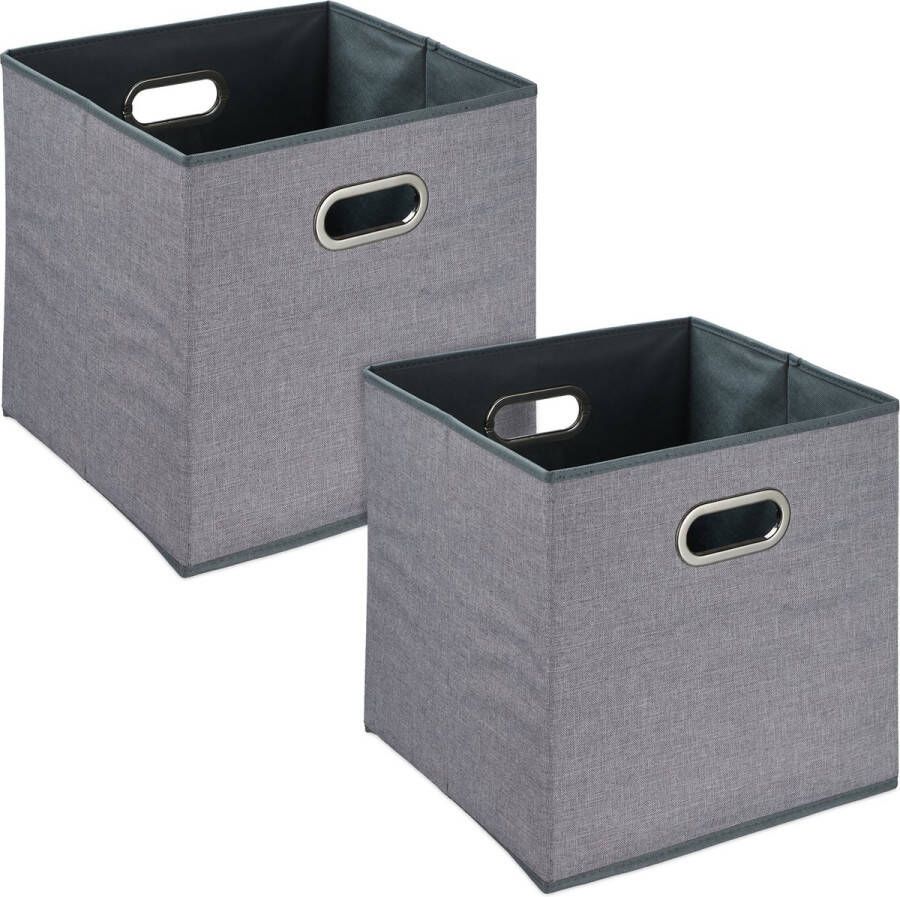 Relaxdays opbergmand stof set van 2 grijs vierkant kastmand linnen opvouwbaar