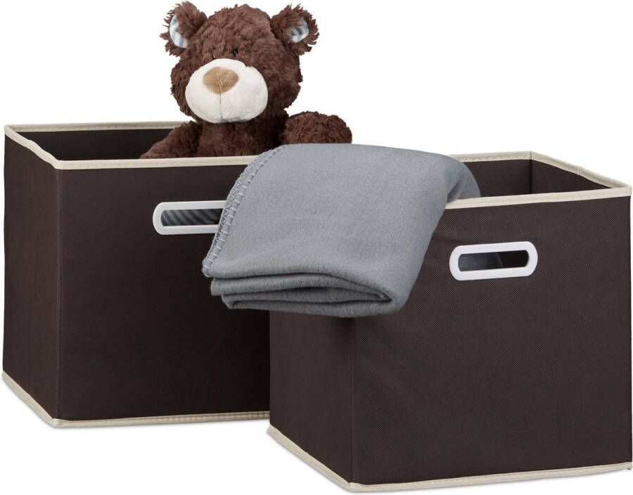 Relaxdays Opbergmand stof set van 2 vouwdoos opbergdoos kastmand textielvlies bruin