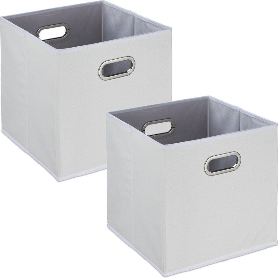 Relaxdays opbergmand stof set van 2 wit vierkant opvouwbare mand badkamermand